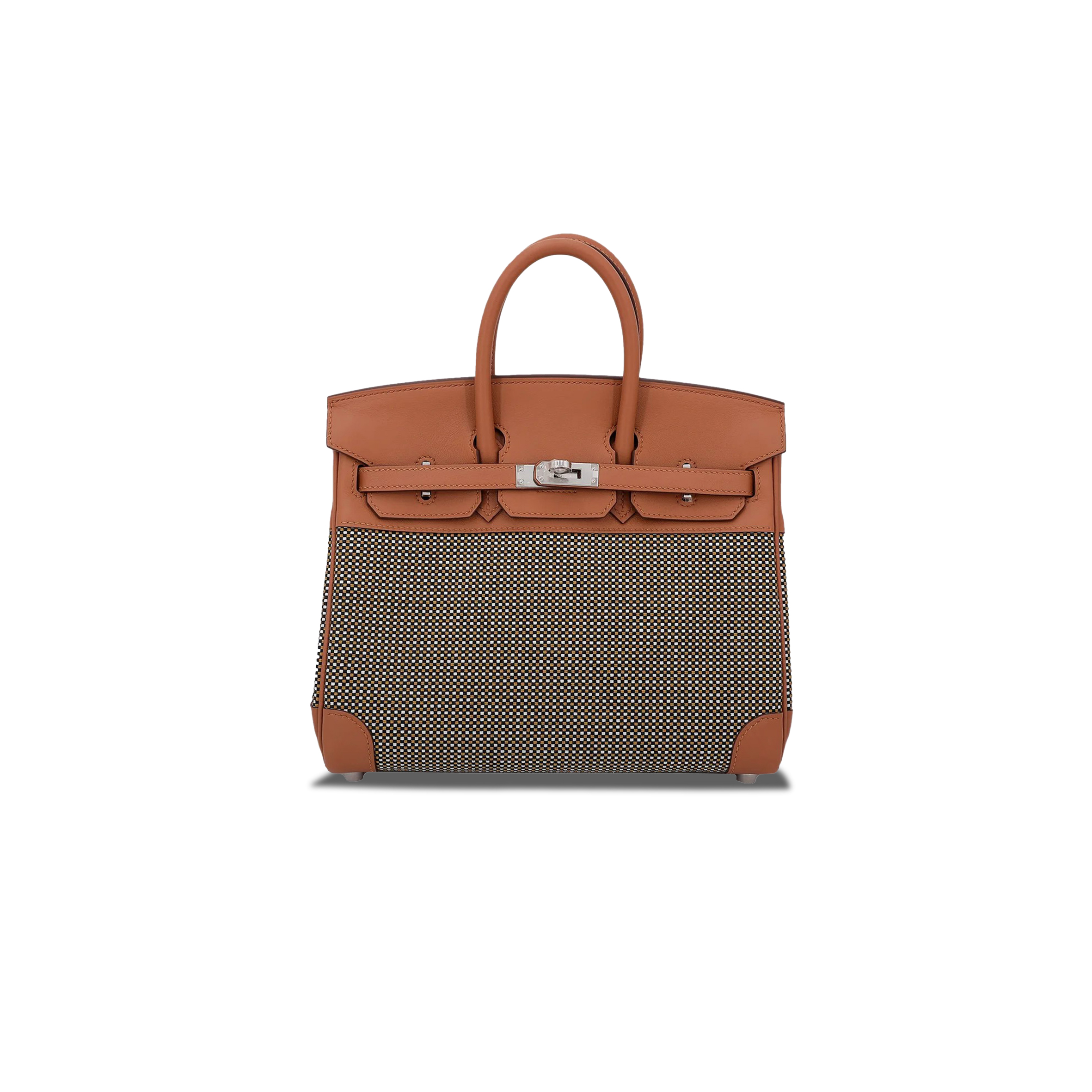 HERMES MASTER BIRKIN 25 QUADRILLE BROWN CANVAS LEATHER SILVER BUCKLE PLATINUM BAG 10093061 (25*20*13cm)